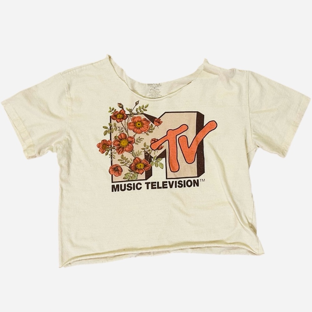 MTV Music Television T Shirt Women’s Medium Cropped Modified Nostalgic Boho READ